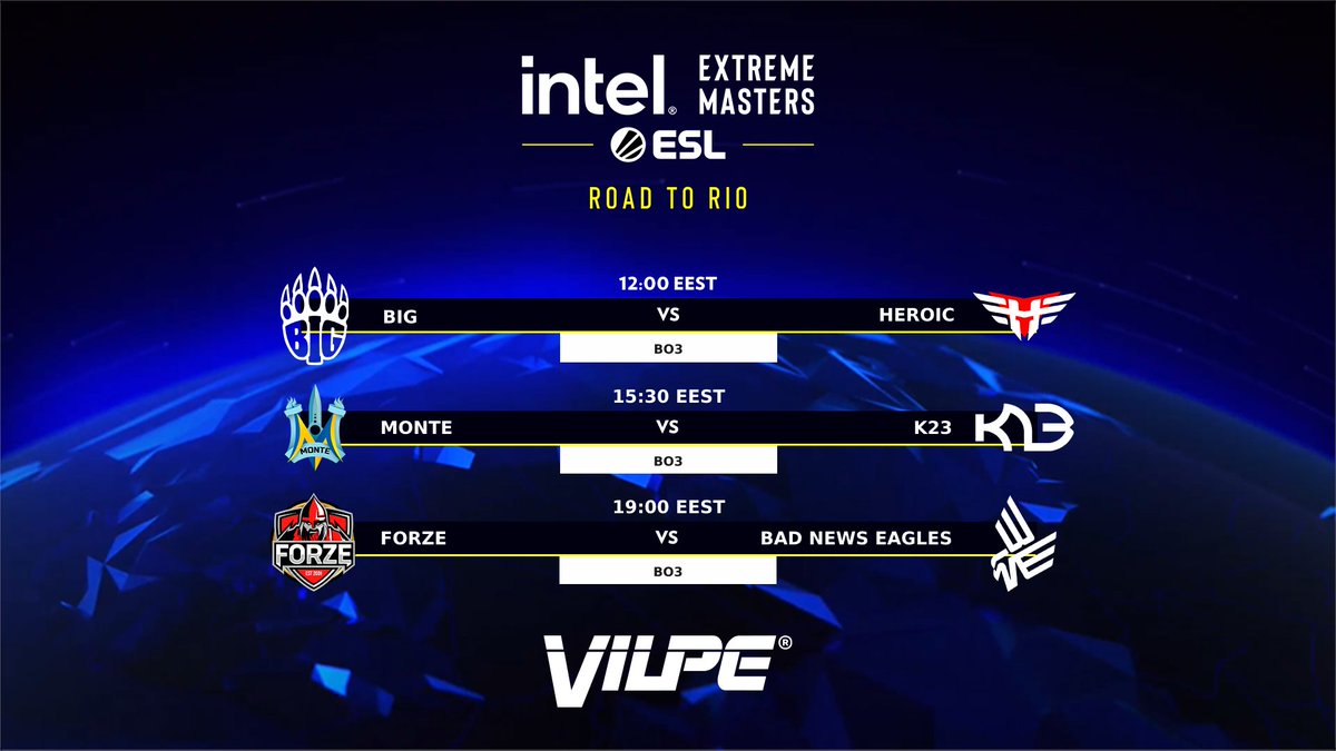 ElisaEsportsFI's tweet photo. Lauantain kattaus on valmis! Tänään #VILPE'n studiossa nähdään 3 jännittävää peliä:
12.00 @BIGCLANgg vs. @heroicgg
15.30 #Monte vs. @k23_esports
19.00 @forzegg vs. @_badnewseagles
Seuraa pelejä koko päivä:
https://t.co/H2meKdnerV
#iemrio #esportsfi https://t.co/C0j14v6ISM