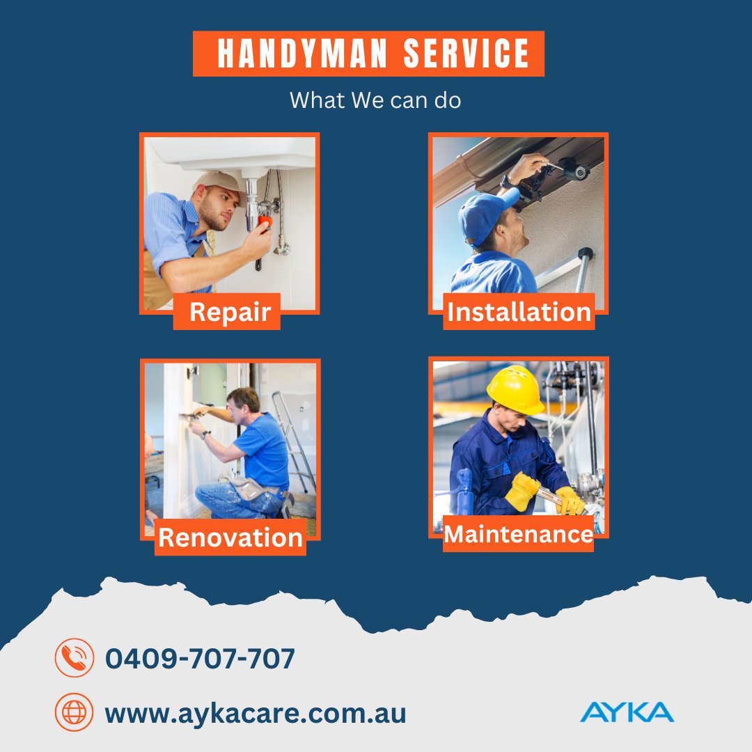 ayka_care's tweet image. Professional handyman services
100% Customer satisfaction
Accredited &amp;amp; licensed handyman

Get In Touch With Us
Call Now : 0409 707 707
Visit now : aykacare.com.au
.
.
#homeimprovementspecialist #HomeImprovementServices
 #repairandservice #renovatingonabudget