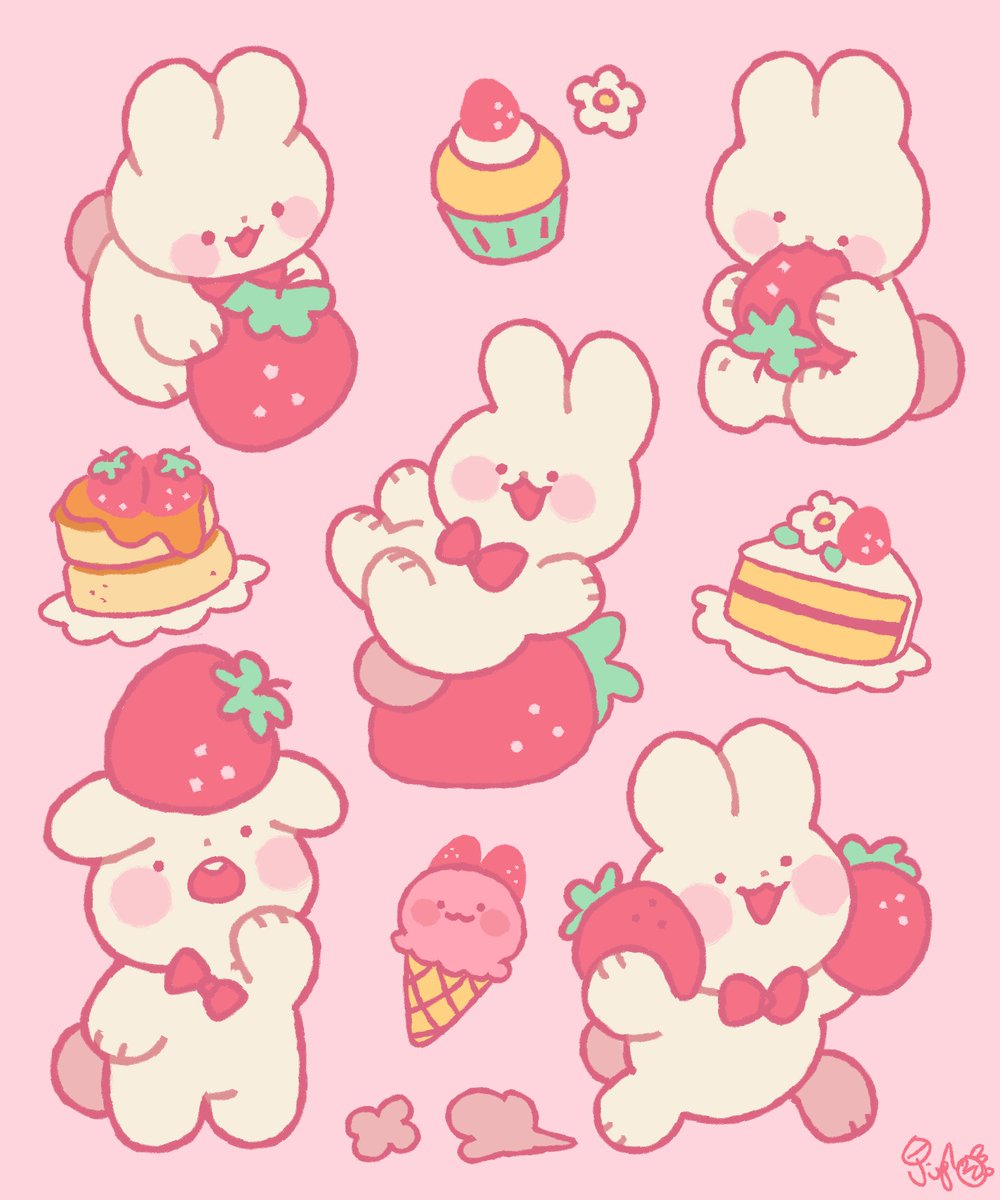 food no humans strawberry fruit pink background simple background rabbit  illustration images