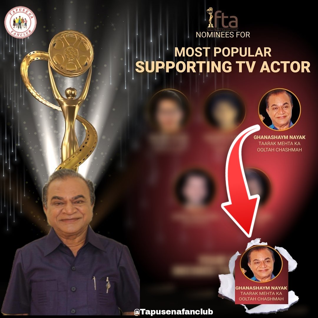 Tapusenafanclub's tweet photo. Hello #TMKOCians πββοΈ!! Happy To Share With You All That Late. Ghanshyam Nayak Sir Has Been Nominated At IFTA (Indian Film Television Awards) For The βMost Popular Supporting TV Actorβ... Plz Click On This Link To Vote π https://t.co/6wOYfKzV8X
#TaarakMehtaKaOoltahChashmah
. https://t.co/DM8Q0lXr9M