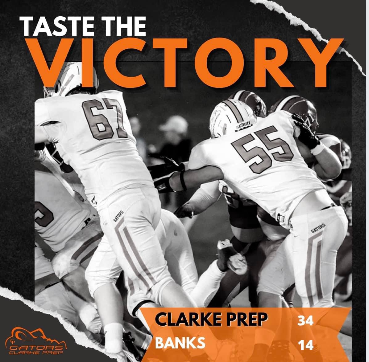 ClarkePrepCheer's tweet photo. The Gators “Sent the Jets to the Moon” with a 34-14 win! 🧡🐊📣#GatorWalk #CPS #GoGators #GatorsCheer #BeatBanks https://t.co/ISdx3DVOHI