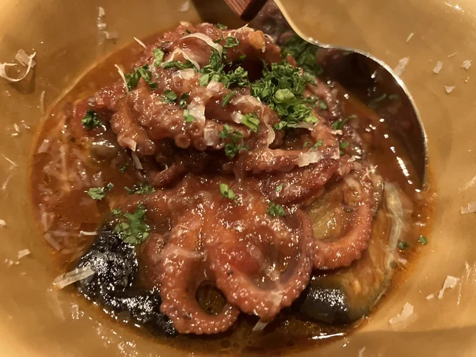 新秋刀魚の刺身と、なすとタコのトマト煮『おたんこなす』! 