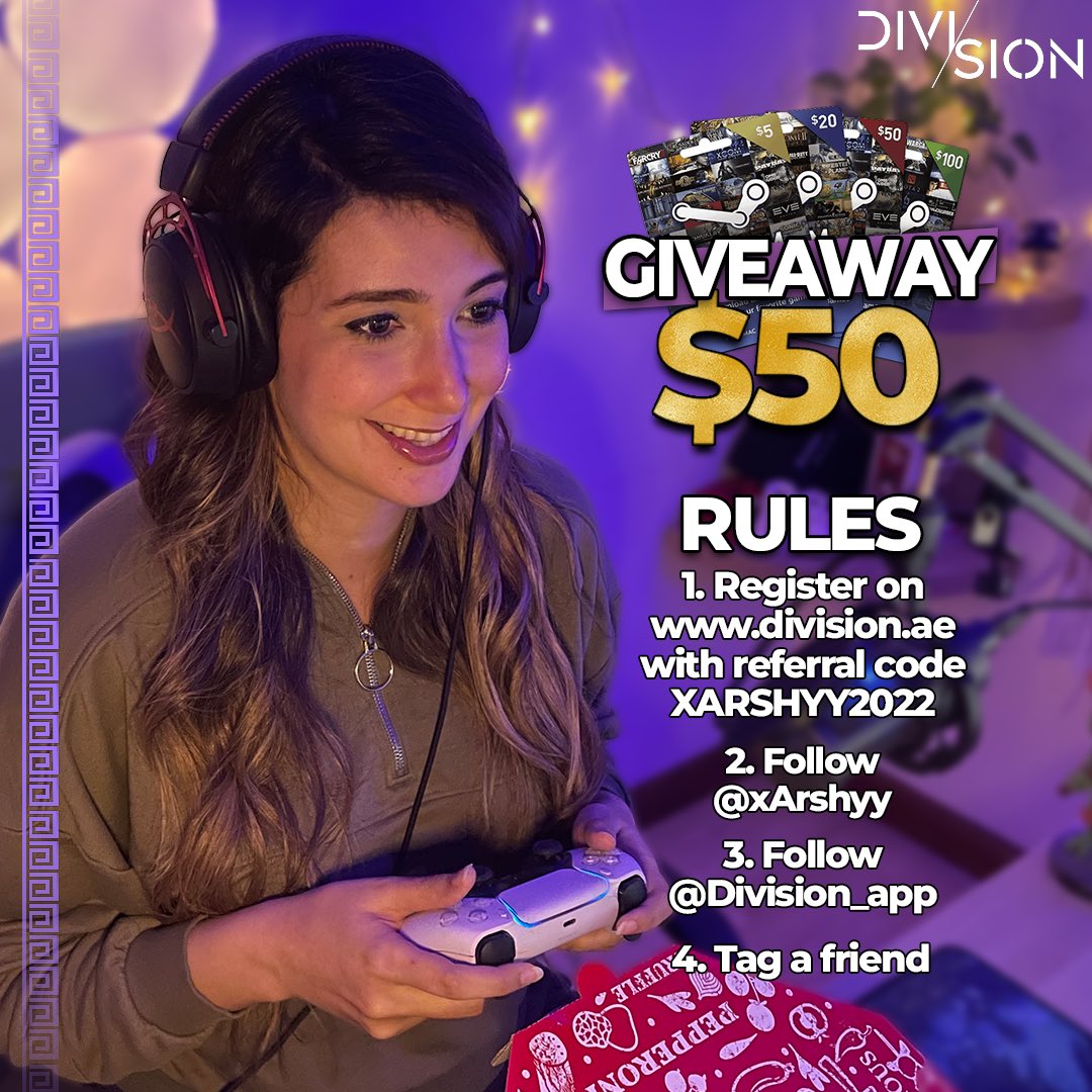 Heres how you enter to win $50 STEAM GIFT CARD!
1. Register on division.ae with referral code XARSHYY2022
2. Follow <a href="/xArshyy/">xArshyy</a> and <a href="/Division_app/">Division</a> 
3. Tag a friend 
Winners will be announced on 15th of October!
#GiveawayAlert #giveaway #giveaway
