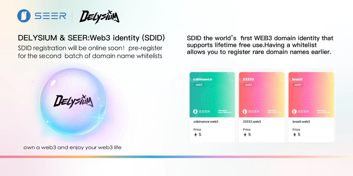 SEER.web3 (@seerfoundation) on Twitter photo 🎉In collaboration with <a href="/The_Delysium/">Delysium - $AGI 🟨</a>, #SEER is powered by <a href="/Galxe/">Galxe</a> to host a special NFT giveaway
🎁200 #SDID whitelists, 200 Delysium Pre-Season Whitelists and more are up for grabs!
Complete the tasks and claim on #Galxe⬇️
galxe.com/Delysium/campa…
Stay tuned for SDID FreeMint! 🎉In collaboration with <a href="/The_Delysium/">Delysium - $AGI 🟨</a>, #SEER is powered by <a href="/Galxe/">Galxe</a> to host a special NFT giveaway
🎁200 #SDID whitelists, 200 Delysium Pre-Season Whitelists and more are up for grabs!
Complete the tasks and claim on #Galxe⬇️
galxe.com/Delysium/campa…
Stay tuned for SDID FreeMint!