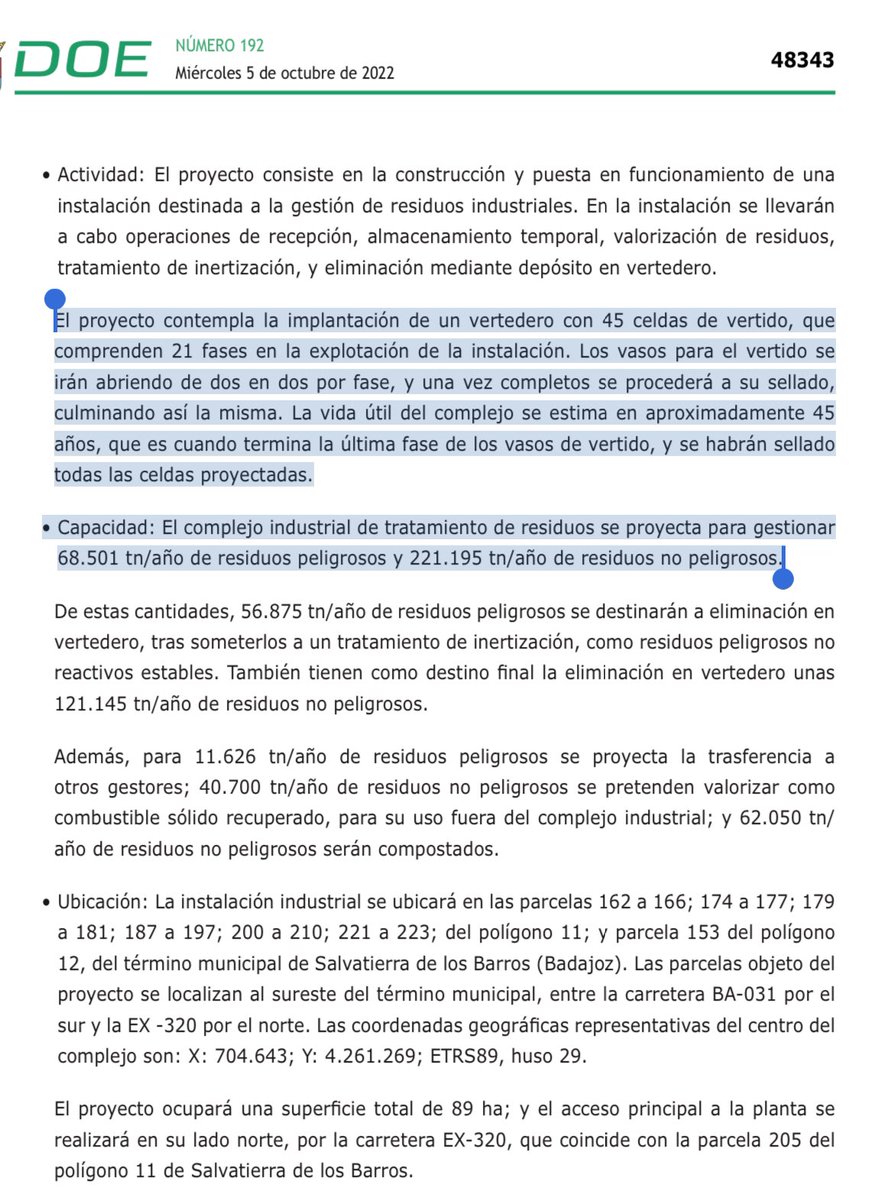 manuperezext's tweet photo. 🔴 Piden en Extremadura permiso medioambiental para el macrovertedero privado más grande de España. 

❗️Con 89 hectáreas y 45 celdas de vertido. 
❗️Recibirá 300.000 toneladas  (68.501, peligrosos) de residuos al año 
❗️A poco más de 3km de Salvatierra de los Barros (Badajoz) https://t.co/ZeGC5PsyKt