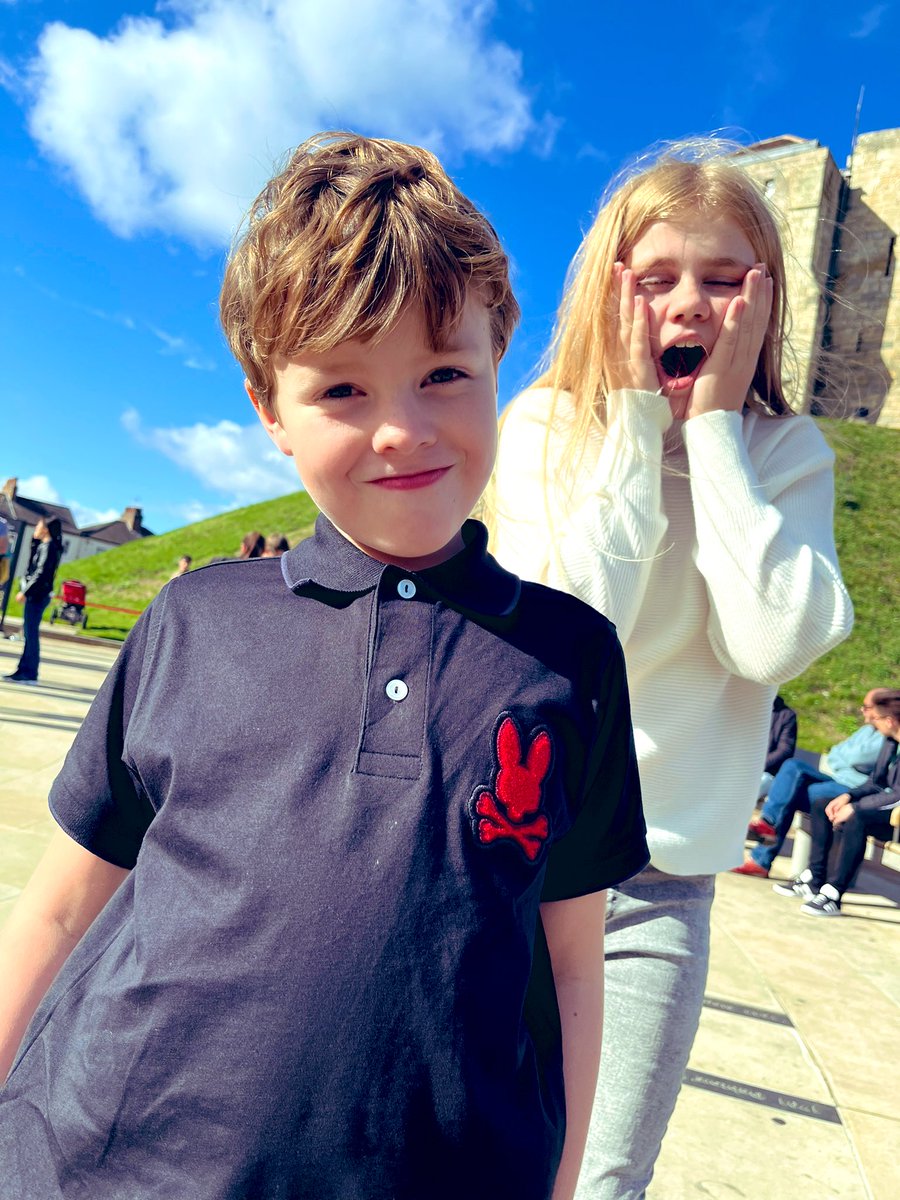 dogwipebeno's tweet photo. H Dog rocking his super cool Psycho Bunny shirt with the aid of his crazy sister, whilst on the search for vikings in sunny York 🐰 https://t.co/LpULJFvsZJ