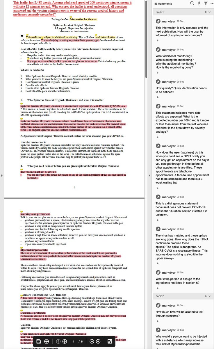 markpaysan's tweet image. Maggie, If you had the Spikevax did you read the user leaflet?
That leaflet and the leaflet for the Healthcare Professional mentions increase risks and the protection duration is unknown. It also mentions not to mix medications. You are now part of a trial. I hope all goes well.