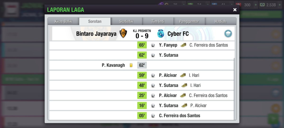 [MATCH RESULT]
Match day 24
@BINJAYA_FC 0-9 <a href="/CyberFC14/">Cyber FC</a> 

#TopEleven