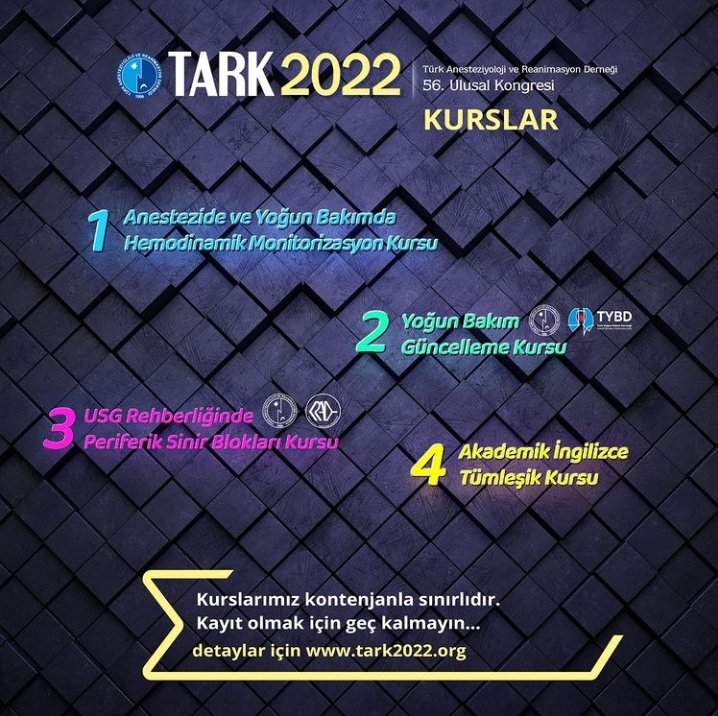 tard_tr's tweet photo. Kongre öncesi kurslar, bilgi ve tecrübemizi arttırmak için kaçırılmaz FIRSATLARDIR. Haydi eğitime..
#TARK2022 @TARDasistan @betulbasaran1 @fatmasaricao @PlazaEventTr
#precongresscourses #anesthesia #criticalcarecourse #academicenglishcourse #tard
https://t.co/WNNDotlNW5 https://t.co/FA5c1x4JLO