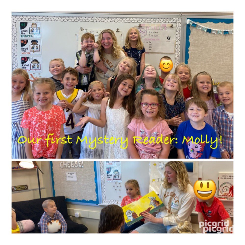 Our 1st Mystery Reader of the year was my daughter Molly! We ❤️ listening to her read a fun Halloween book! Thanks to <a href="/TeachAiello/">Megan E. Aiello</a> for sharing her awesome ideas! Who will it be next? 😎<a href="/YCPWBasketball/">York College of PA WBB</a> #newvillecares