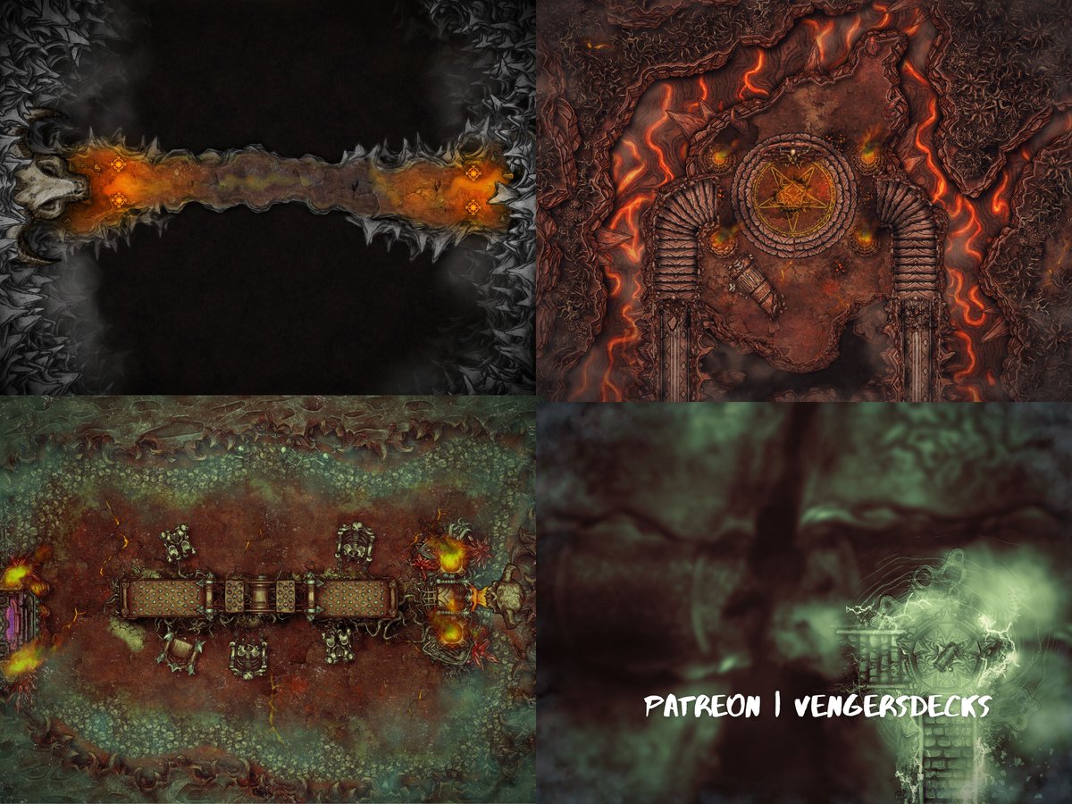 vengersdecks's tweet photo. Need a dark #battlemap for your #ttrpg game this Hallowe'en? ππ» These are just some of well over 200 detailed, story-enhancing maps in the #VengersRealm Map Vault. Access them all today at https://t.co/zZ94EIzC7g! π
#dnd #dungeonmaster #gamemaster #dndmaps #rpgmaps #rpg https://t.co/1FEsRU82Md