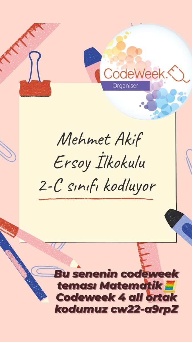 asli__c's tweet photo. Codeweek etkinliklerinde bu sene biz de varız. Bu seneki temamız Matematik📝 Codeweek 4 all ortak kodumuz cw22-a9rpZ basit kodlama etkinlikleriyle öğrencilerimize matematiği sevdirebilir,etkinliklerinizde kodumuzu kullanarak mükemmellik sertifikasına ulaşabilirsiniz.@AkifHilvan https://t.co/0WIOQS94w2