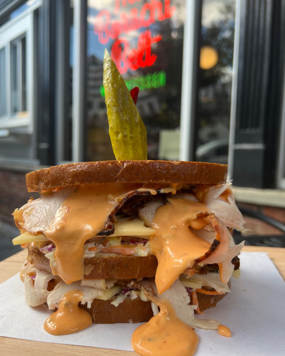 The Jerry Lewis: Triple decker thinly sliced roast turkey, homemade coleslaw, Swiss cheese, and mouthwatering Russian dressing  🥪
