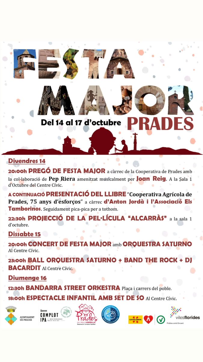 🎉 Del 14 al 17 #FestaMajor a #Prades 
#PradesVilaVermella
#CostaDaurada
#MuntanyesDeLaCostaDaurada
#MuntanyesDePrades
#BaixCamp
#PoblesAmbEncant
#PueblosconEncanto
#CharmingVillages
•#VillesdeCharme
#CatalunyaExperience
•#TurismeFamiliar
•#vilesflorides