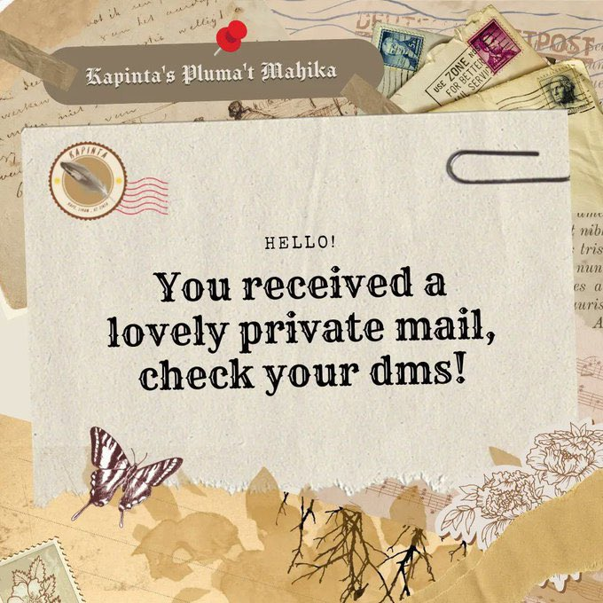 aliaswrites's tweet photo. @gbfdealer @KalyeKapinta ㅤ
ㅤ
ㅤㅤㅤㅤৎ୭ KAPINTA MAILS

ㅤㅤㅤㅤ✉  SOMEONE SENT 
              YOU A PRIVATE MAIL!

ㅤㅤㅤㅤ✒ for @idktrevon 
ㅤㅤㅤㅤ https://t.co/nqABa7EzR1
