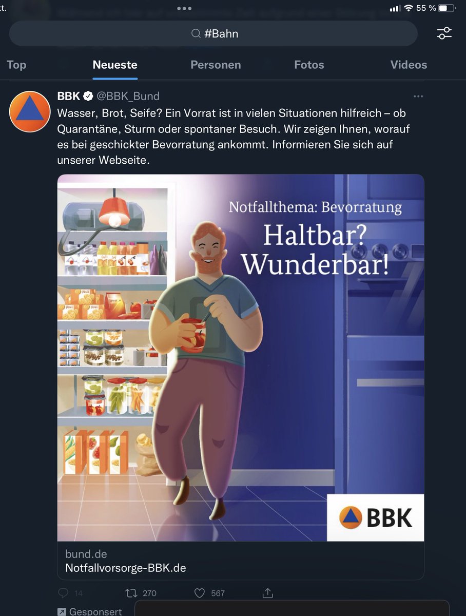deixes's tweet photo. Wenn man die Nachrichten unter #Bahn verfolgt, bekommt man das "Notfallthema: Bevorratung" des @BBK_Bund eingespielt.
Dauert vielleicht doch länger. 🤣
#Störung #Norddeutschland #Bahnausfall https://t.co/1Zn3RJ0of2