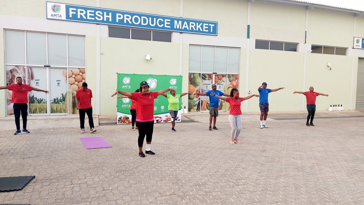 agro_agency's tweet photo. #FromLandtoNation
#GoldenFresh
A Healthy Team, High Productivity. AMTARIANS had their fitness session this morning at Windhoek Head Office/WCH. Refreshed and ready to serve you💪
Thanks to @LeeOiva https://t.co/uHpCU06ySi