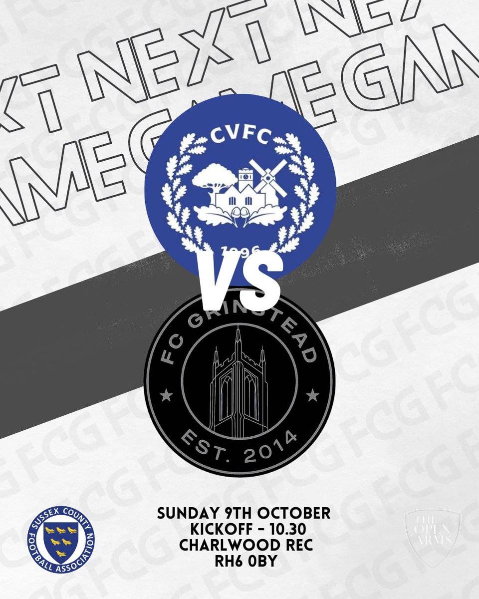 FCGrinstead's tweet image. NEXT UP!

@CVFConeclub 
🏆 Sussex Sunday League / GW 5
🗓 9/10/22
⏰ 10:30am
📍 Charlwood Rec, RH6 0BY

First away game of the season, as we face Charlwood for the second time!