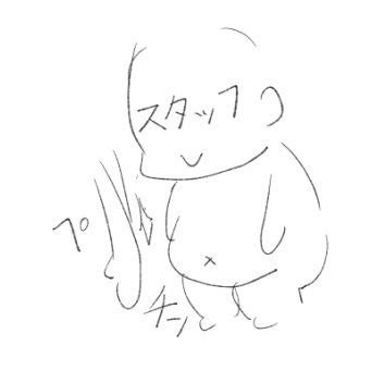 男性スタッフが背中を丸めてお腹を叩いた音……??? 