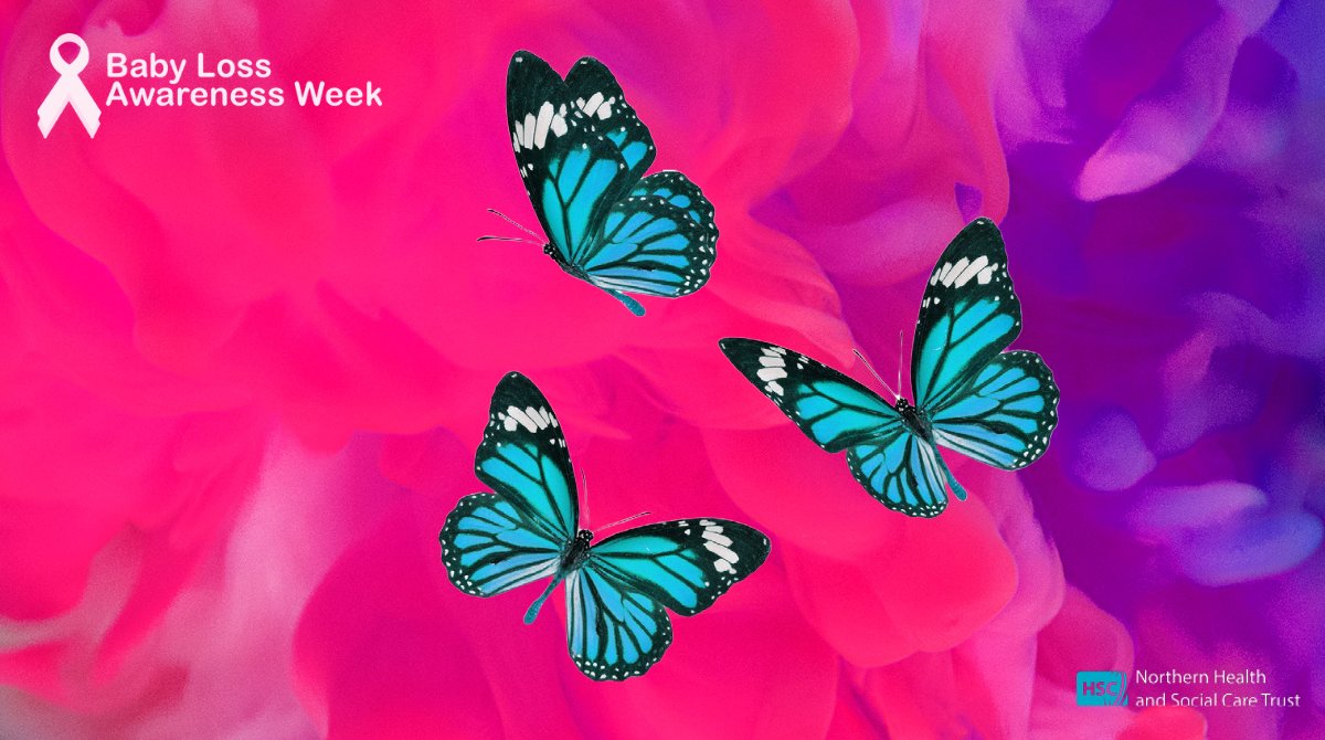 NHSCTrust's tweet photo. During Baby Loss Awareness Week (9-15 Oct), we are hosting Butterfly Remembrance walls at Antrim and Causeway Hospitals, where you can come along and place a butterfly to remember your baby or child.  For more details, please visit our website at: https://t.co/ePq6xawV7f https://t.co/nJCqwSEe9p