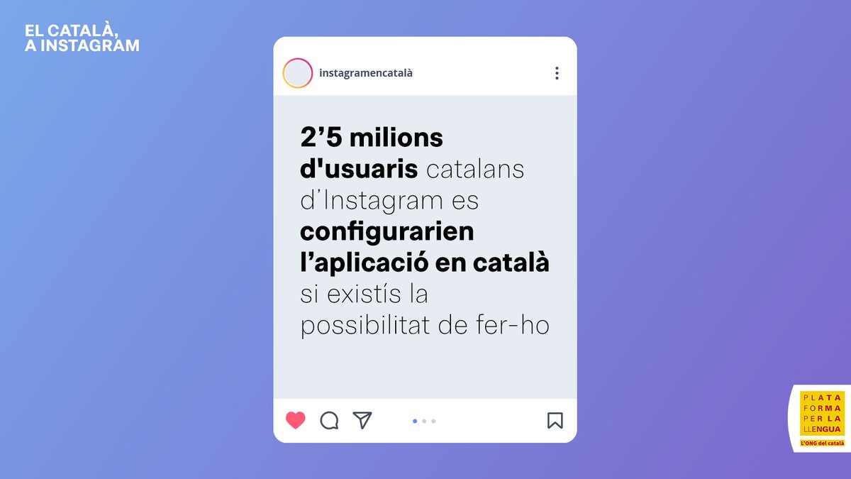 llenguacat's tweet photo. 📣 @Meta faria bé d'aplicar les reivindicacions dels catalanoparlants.

📱 Una enquesta de @llenguacat revela, entre d'altres, que 2’5 milions dels usuaris catalans d’@instagram es configurarien l’aplicació en català si existís la possibilitat de fer-ho 👉 https://t.co/GQXv5tUjkm https://t.co/o151HUUy7X