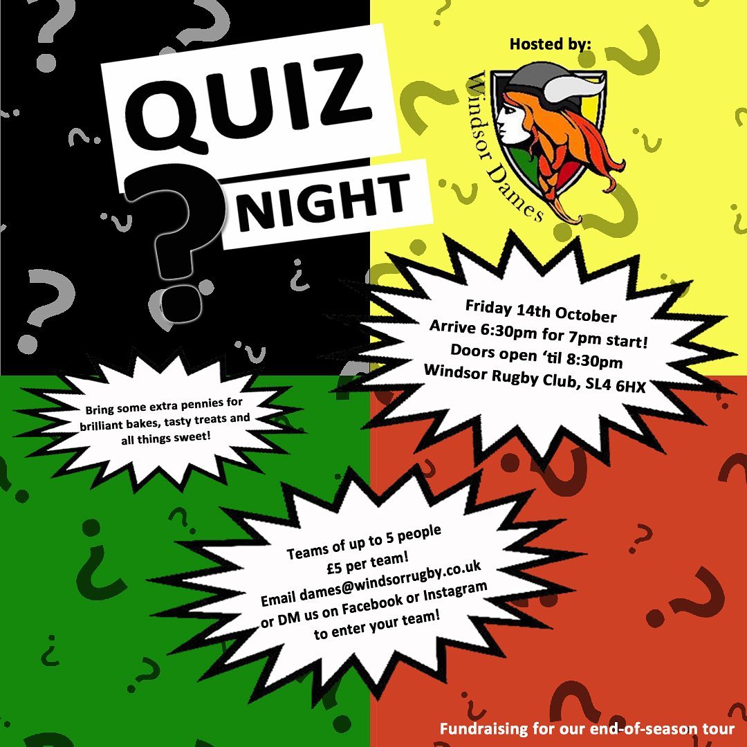 windsorrugby's tweet photo. WINDSOR RFC DAMES: Quiz Night - We’re back on! Friday 14th October @ 6.30pm - https://t.co/XHVHCfQTd5 https://t.co/whQMhagT1Y