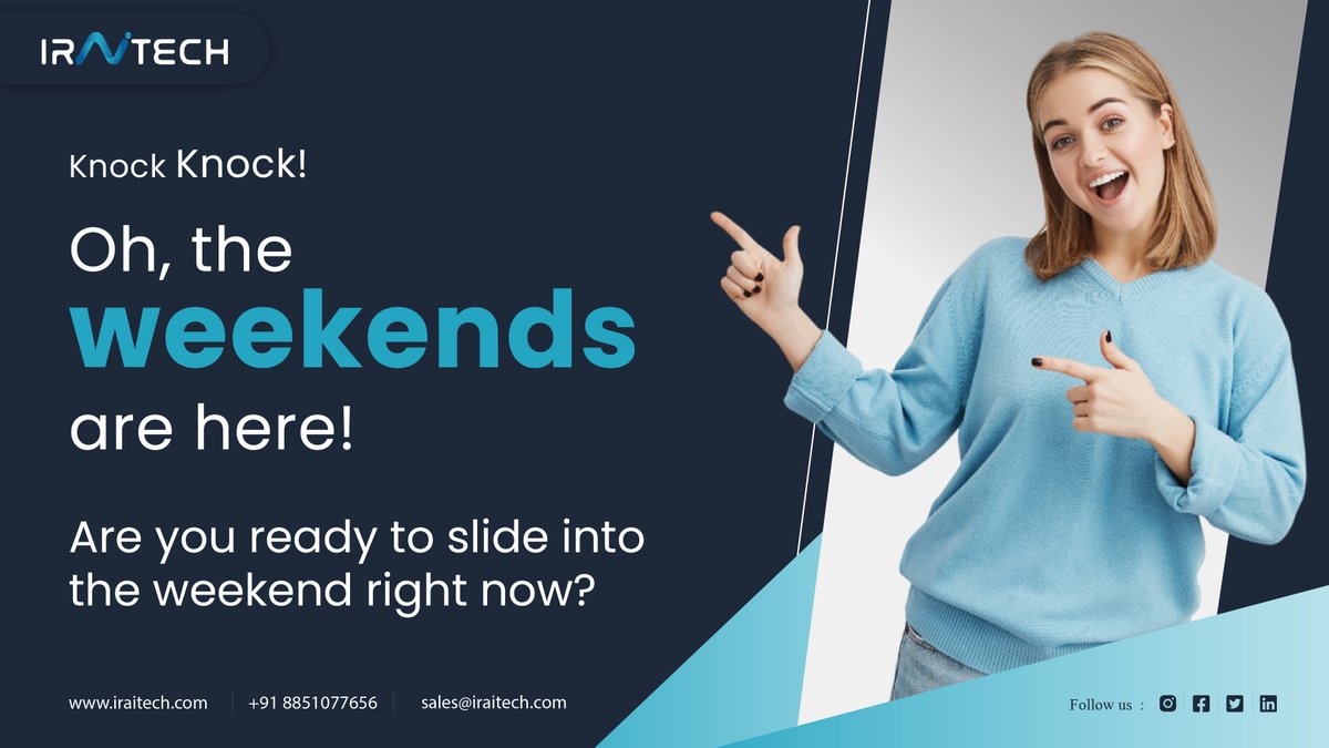 Iraitechteam's tweet photo. Finally, the #weekend has arrived, and we couldn't be happier for you! But the fact that you'll work all weekend long is what makes us upset. You can profit from the best of all #technological worlds at #Iraitech because we have professionals in every area of technology. https://t.co/VyuWlTW3V6
