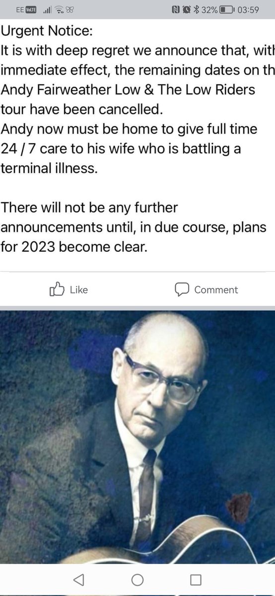 GemmyWelsh's tweet photo. All remaining tour dates cancelled for understandable reasons. 💔 #Andyfairweatherlow #MND https://t.co/3h5MRIK9Sz