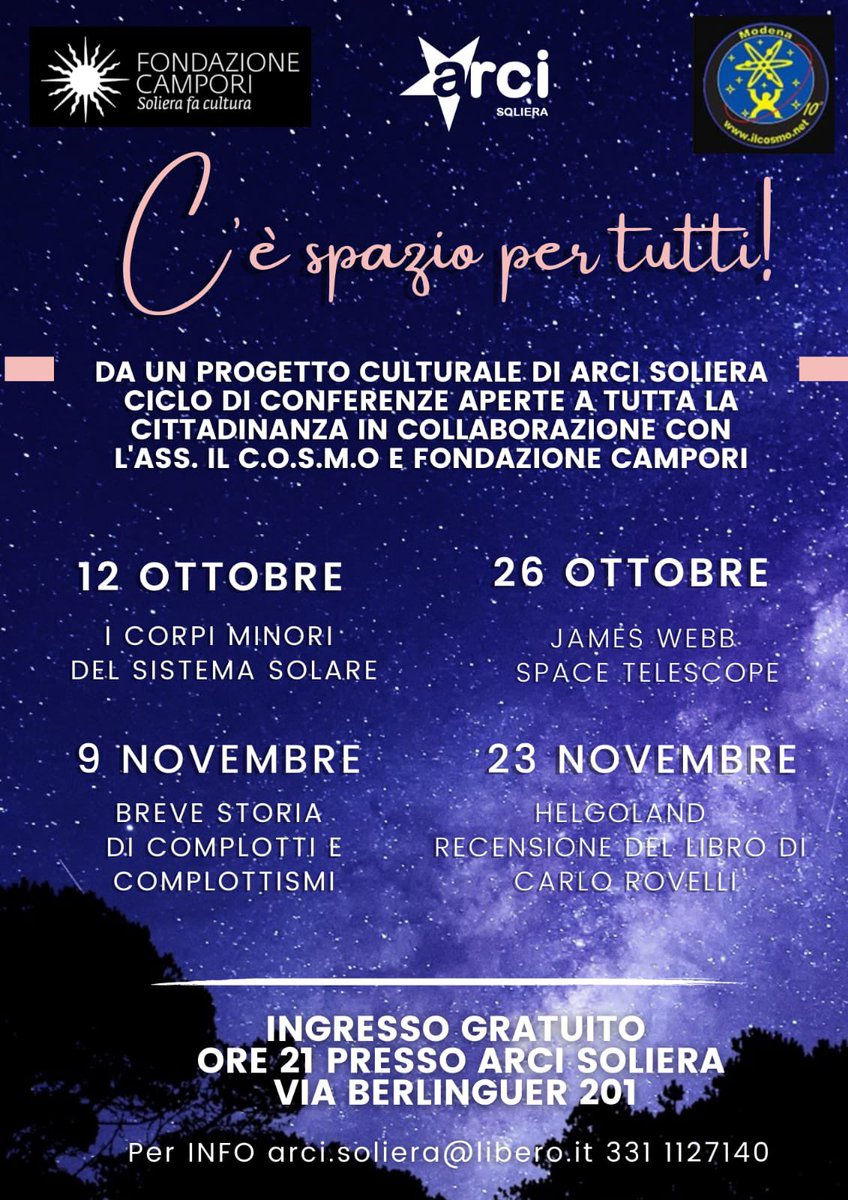 Mercoledì’ prossimo a Soliera conferenza sui corpi minori del Sistema Solare, e sarà’ la prima occasione per parlare dell’impatto di DART sull’asteroide Dimorphos!