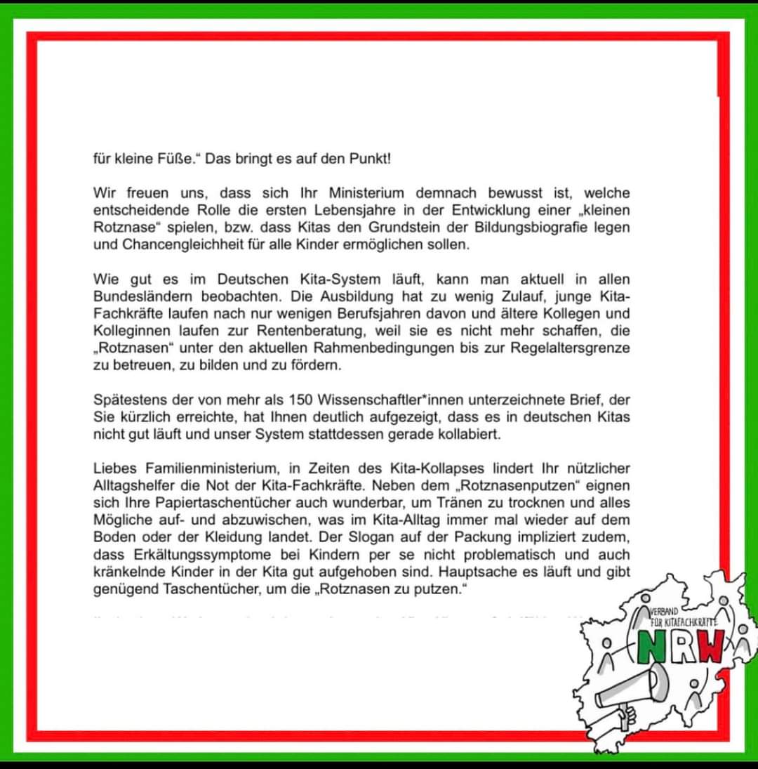 kitaverband_nrw's tweet photo. Die Verbände haben als Reaktion auf diese Taschentücher-Werbung des Bundesfamilenministeriums dieses Schreiben verfasst! 

#verbandfuerkitafachkraeftenrw #unserestimmeistunserechance @BMFSFJ https://t.co/yIS1Xga1hf