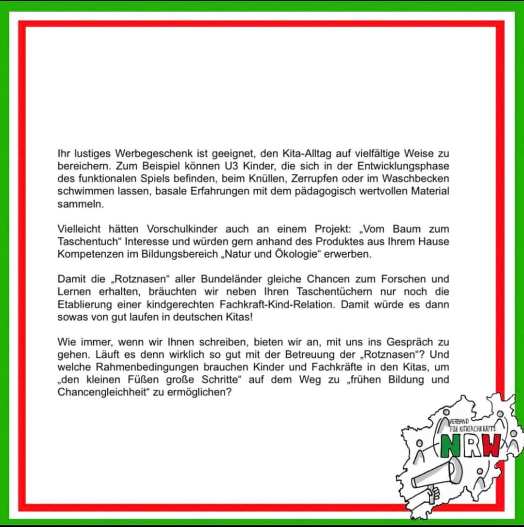 kitaverband_nrw's tweet photo. Die Verbände haben als Reaktion auf diese Taschentücher-Werbung des Bundesfamilenministeriums dieses Schreiben verfasst! 

#verbandfuerkitafachkraeftenrw #unserestimmeistunserechance @BMFSFJ https://t.co/yIS1Xga1hf