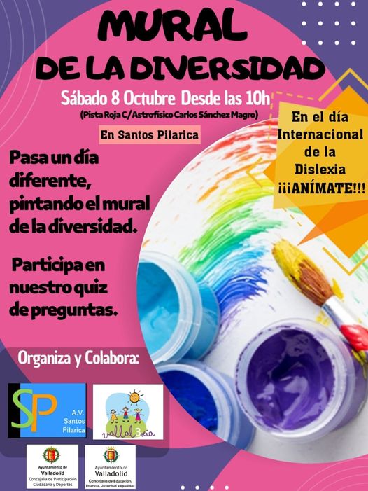 🚸 HOY 👇 #diainternacionaldeladislexia junto con lxs chicxs de <a href="/vallalexia/">vallalexia</a>, realizamos la pintada del:

🎨 MURAL DE LA DIVERSIDAD 🎨

🌈 Animaos y coloreemos el barrio.

⏰ Desde las 1⃣0⃣:0⃣0⃣ 
📌 c/ Carlos Sánchez Magro

‼️TÚ TAMBIÉN PINTAS MUCHO‼️