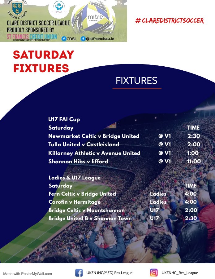Saturdays Fixtures 📣⚽️