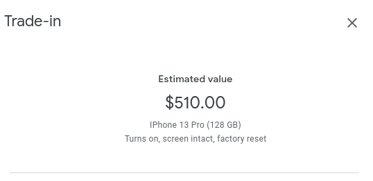 sandeep_k's tweet photo. @madebygoogle If I had invested in 13 Pro last year I would get 510$ more than 50% of my purchase price from last year! https://t.co/4RoZFoMCq0