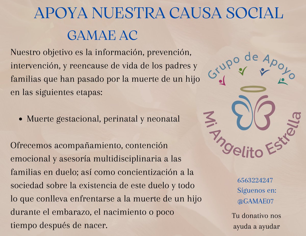 <a href="/GAMAE07/">GAMAE</a> Asociación Civil que trabaja en apoyo a las familias en duelo por la muerte temprana de un hijo.
#muertegestacional #muerteperinatal #muerteneonatal #rompamoselsilencio #yonoteolvido