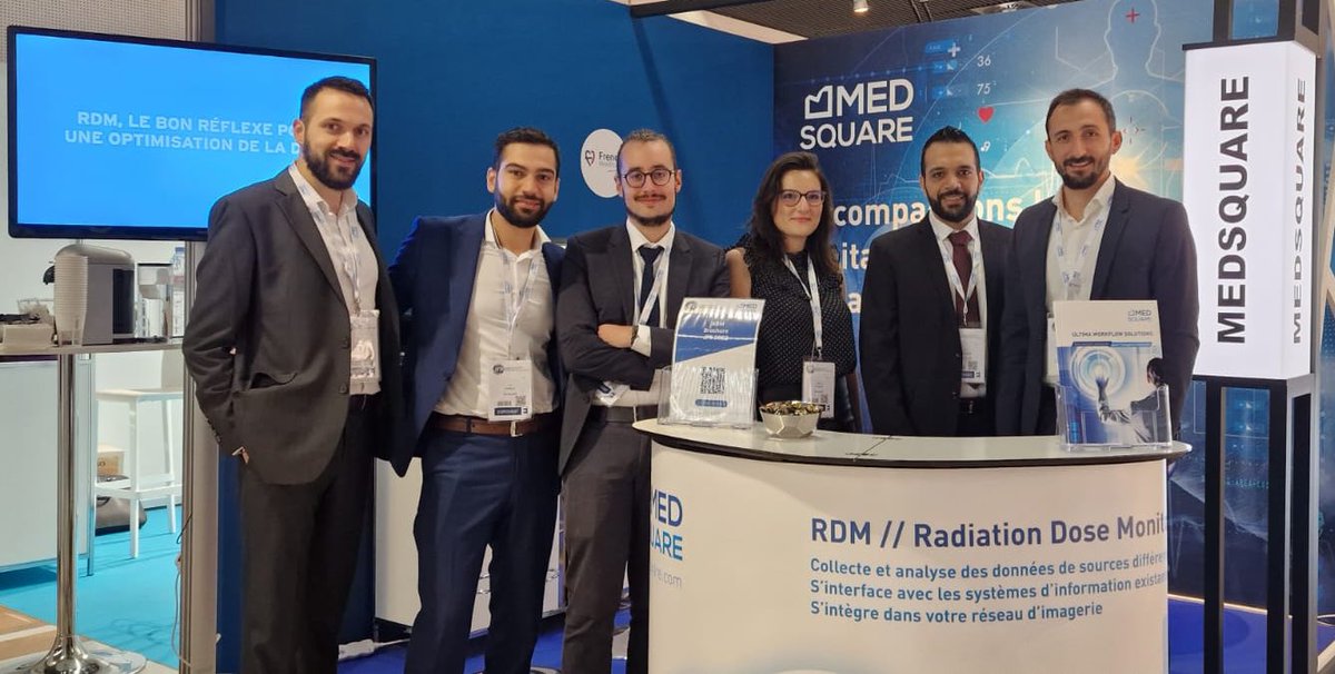 Medsquare_SAS's tweet image. Jour 2 aux #JFR2022. Quel plaisir de retrouver l’équipe projet au complet !Réunis tous aujourd’hui, nos responsables applicatifs et techniques oeuvrent au quotidien au service des clients et de projets #dosimetriepatient toujours très stimulants ! #RadiationDoseMonitor