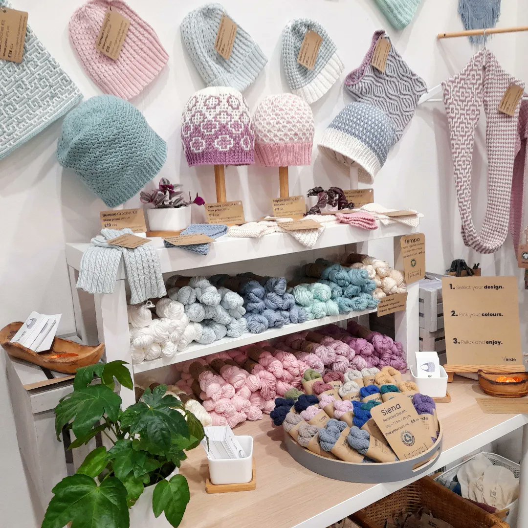 verdeyarn's tweet photo. Verde kits come in range of soothing  colours and we pop each one in an organic cotton project bag.  We're here at Ally Pally for day 3! Select your design, pick your colours, relax and enjoy !

#verdeuk #verdeyarn #knittingandstitchingshow #kns #knittingtherapy #crochettherapy https://t.co/R1j8Ndlkx3