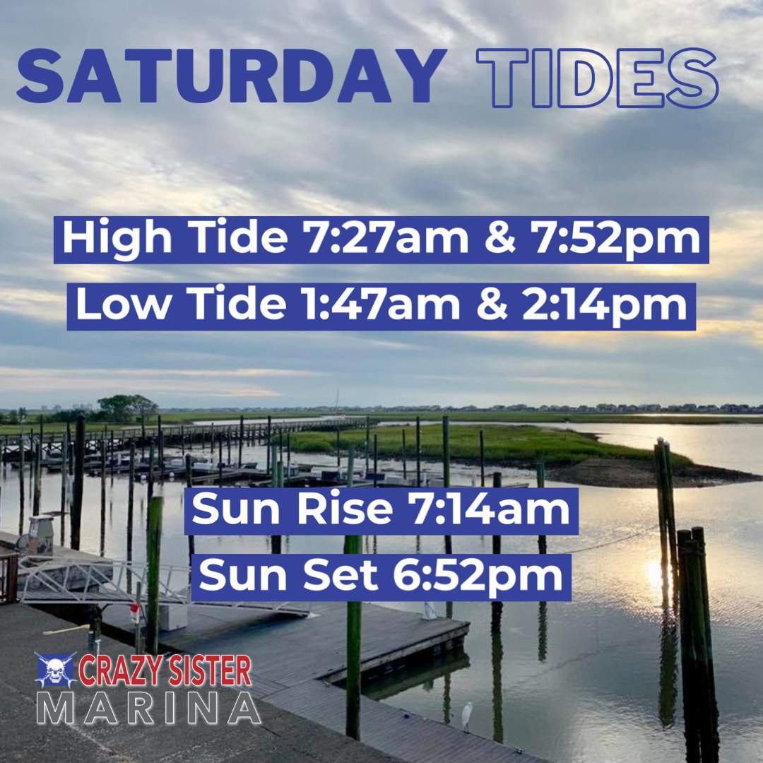 crazysisterSC's tweet photo. Here are your tides for 10/8/22!
#CrazySisterMarina #MurrellsInlet #DiscoverSC #TideChart https://t.co/emv5djHoQf