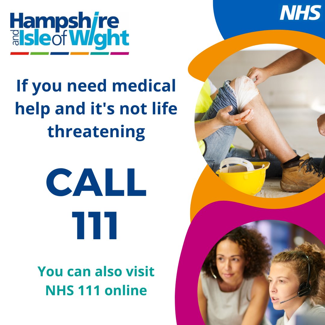 HIOW_ICS's tweet photo. #NHS services are here for you this weekend 💙
Need help or advice, but it's not a medical emergency? Staff at NHS 111 are here today, and every day - let them help you get the right care.
Please call 111 or visit https://t.co/y7SrZC7eSc
#NHS111 #UseTheRightService https://t.co/02fjBvse9o