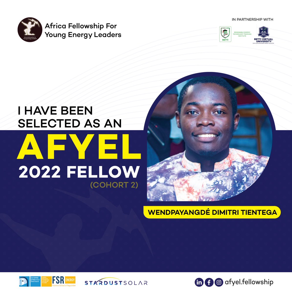 tientegadimitr's tweet photo. Je suis très heureux de vous annoncer ma sélection en tant que boursier de la deuxième cohorte du programme Africa Fellowship for Young Energy Leaders - AFYEL .
#energy #afyel #solarpower #TL226 #TgTwittos #renewableenergy #bioenergy #Onshorewind #hydropower #AFYEL #Cohorte2 https://t.co/GOSBqv2sg3