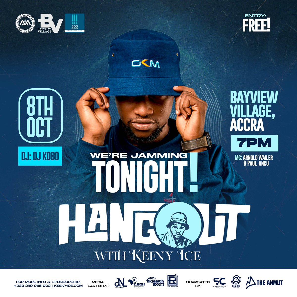 HangOut with <a href="/KeenyIce/">ICE COLD</a> happening tonight inside #BayViewVillage in Accra (Atomic Junction). Come thru at 8PM exactly let’s have a good time. #HangOutWithKeenyIce | Powered by: <a href="/ABMGlobalHQ/">ABM Global HQ</a> • Jonilar.net • @ShuggaCreatives