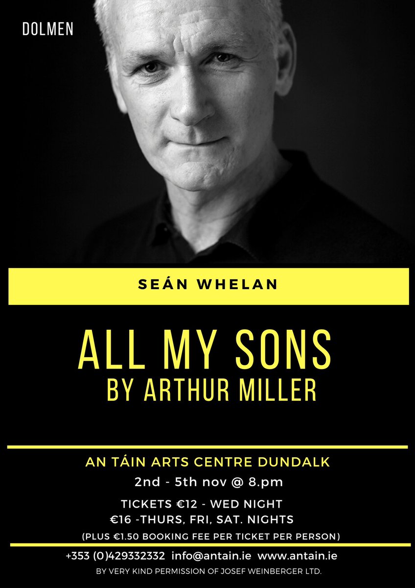📣Cast Announcement: 
All My Sons by Arthur Miller with Seán Whelan.

🎟️Book your tickets here: 

antain-tickets.antain.ie/ticketbooth/sh… <a href="/antainarts/">An Táin Arts Centre</a> #dundalkarts #louthchat #dundalk #supportthearts #arthurmiller