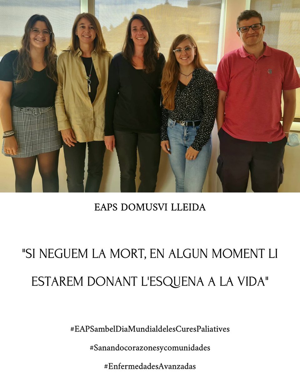 Avui tot l’equip de l’EAPS DomusVi Lleida amb el Dia Mundial de les Cures Pal.liatives @FundlaCaixaCAT @FundlaCaixa @DomusVi_Es #EAPSambelDiaMundialdelesCuresPaliatives #SanandoCorazonesYComunidades #EnfermedadesAvanzadas