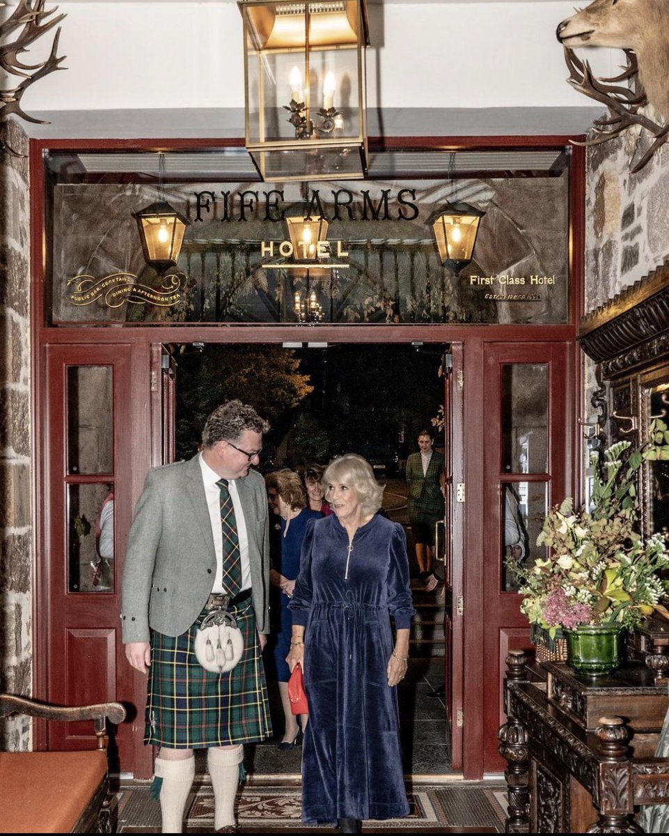 AdamDyke3's tweet photo. Last night was a very special night @fife_arms we were honoured to welcome Her Majesty The Queen Consort 👑 to our inaugural #BraemarLiteraryFestival opening dinner cooked by the brilliant @AngelaHartnett #artfarm #teamfife https://t.co/O3AlW6hgIU