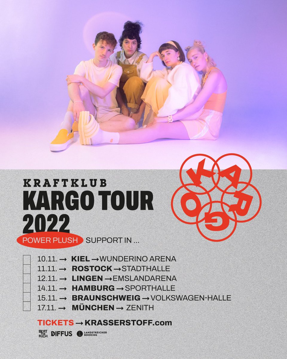 Kraftklub's tweet photo. IN EINEM MONAT GEHEN WIR AUF TOUR! Aber nicht allein! @powerplushband, DILLA und @ekelhaftemia sind mit dabei! ❤️ Karten gibt es hier: https://t.co/NKv5ZnGg0N https://t.co/4lDOM45kwX