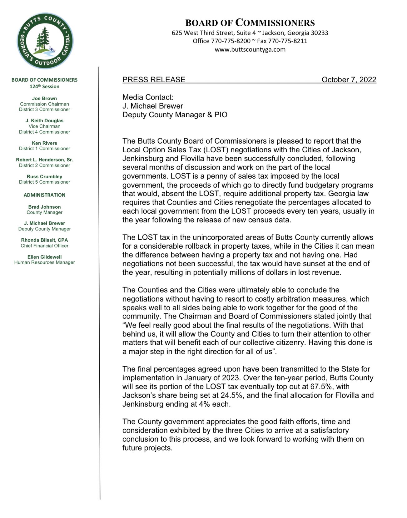 Butts County GA on Twitter: "The BOC Office announced on Friday that ...