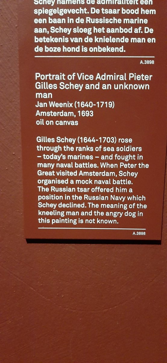 "The meaning of the kneeling man and the angry dog is not known"

The symbolism doesn't look that complex to me, but then again, I'm not the Netherlands National Maritime Museum