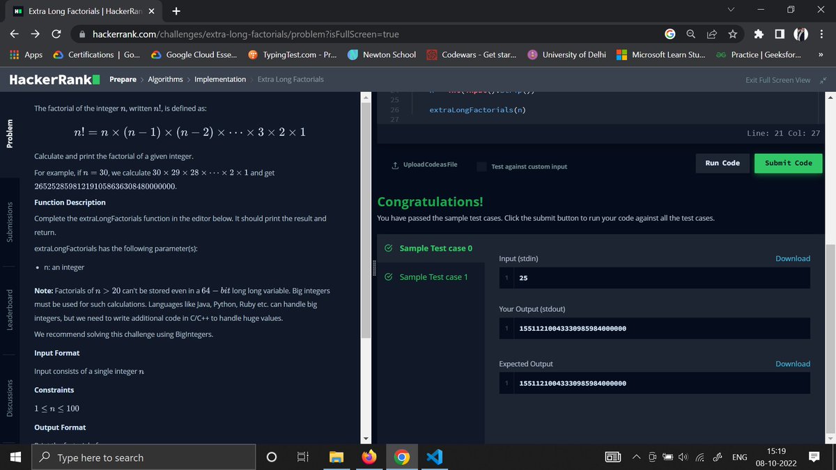 smilewithkhushi's tweet photo. Completed Day 100 of 100 Days of Code Program by @CodeinCommunity supported by @CodingMinutes
Q: Long Factorials on HackerRank
Code: https://t.co/LurkYm7zRK
Discord: https://t.co/elhWP41bJV
#100daysofcodechallenge #codeincommunity #codein100daysofcode #100daysofcode #Coding https://t.co/i2HJI5dMI5