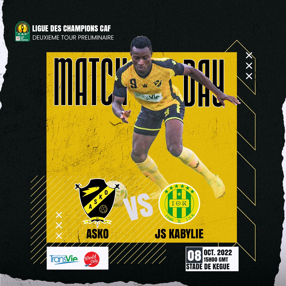 KaraAsko's tweet photo. 💥 Jour de match

🆚 JS Kabylie
🏟 Stade de Kegué
🏆 Ligue des champions de la CAF
🕒 Coup d'envoi 15h
📲 Live Facebook 

💛🖤 ALLEZ LES KONDONA ! https://t.co/TLR4GrYEL4