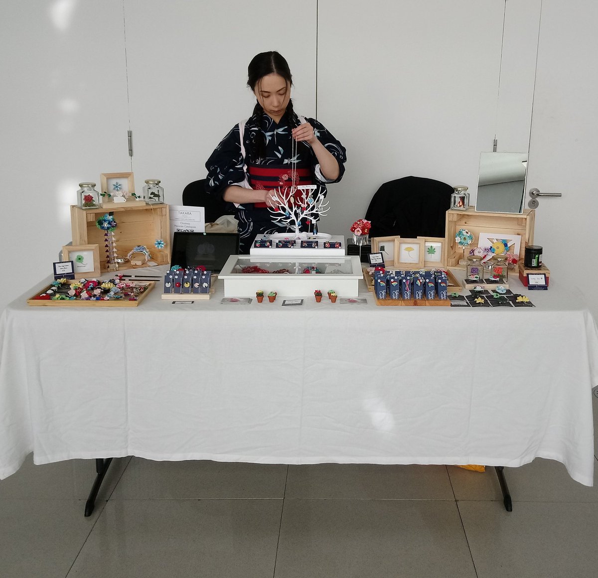 All set up, ready at the Millennium Gallery today #Sheffield #Handmade #tsumamizaiku #weekend #jewelry